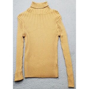 Apostrophe Sweater Women Petite Large Brown Knit Slim Fit Long Sleeve Turtleneck